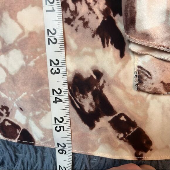 Parker Brown Cream Silk Ruffle Top Size L - Picture 4 of 5